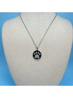 Cubic Zirconia Dog Paw Print Pendant Necklace 925 Sterling Silver 18'' Length